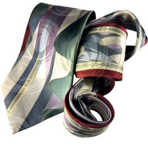 Vintage PIERRE CARDIN Green‎ Sage Soft Lilac Wine Silk Tie Old Money Artsy 90's